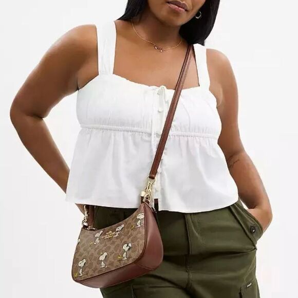 NWT ❤️ Coach X Peanuts Teri Shoulder Bag In Signature Canvas Snoopy Print CBJ88 - Picture 4 of 13